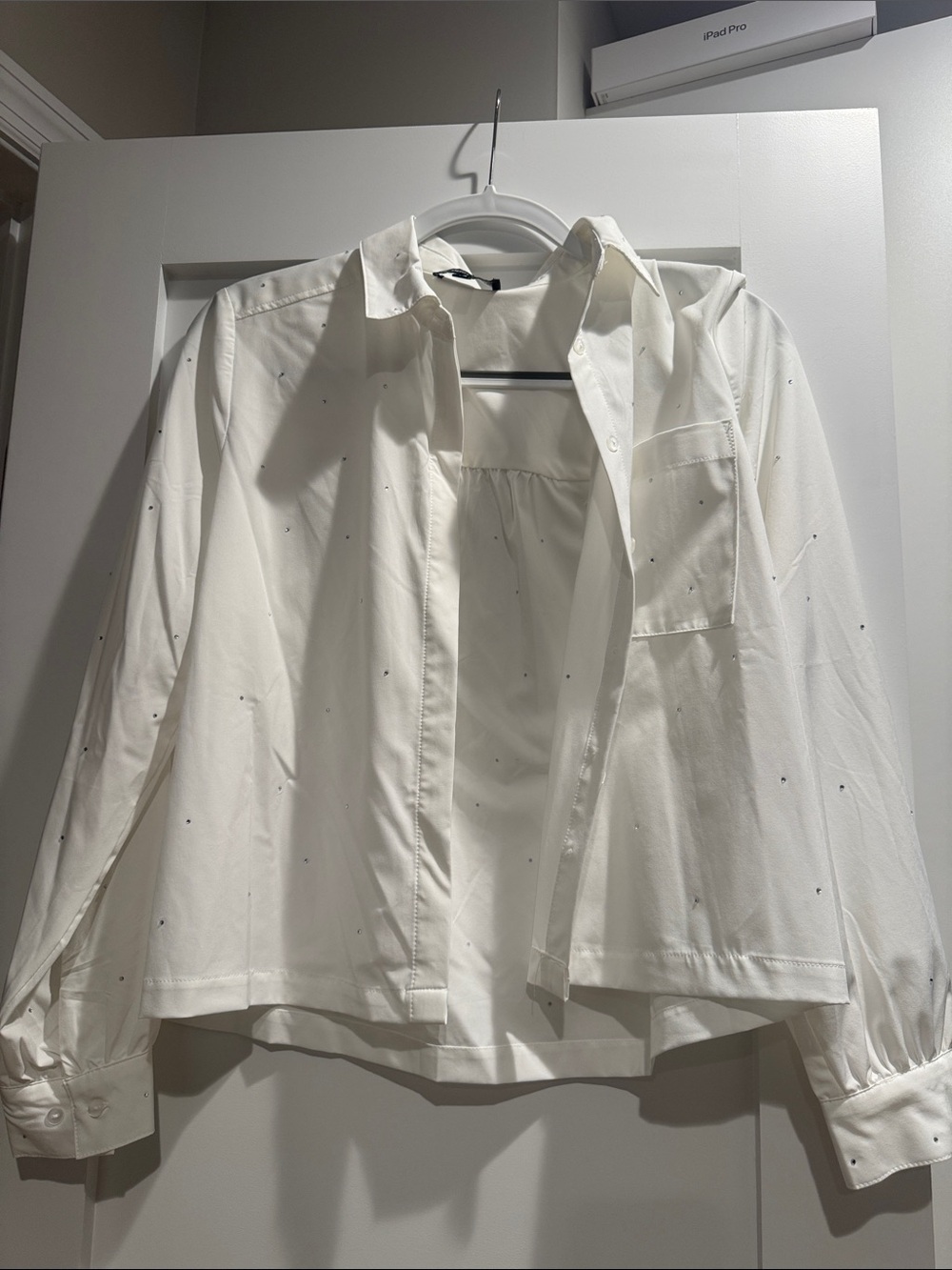 White Button-Down Shirt with Subtle Dot Detail